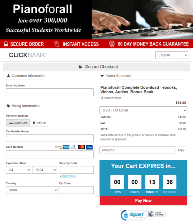 Pianoforall Checkout Page